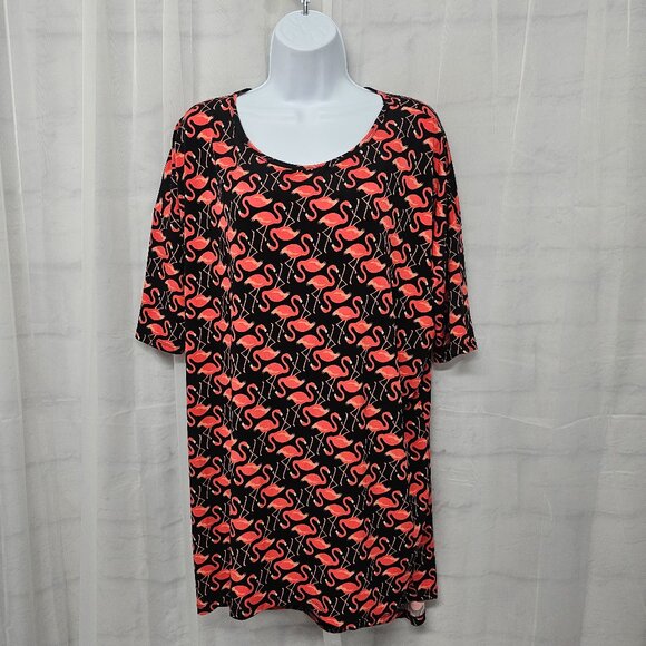LuLaRoe Pink Black Flamingo Tunic Tee Beach Island Tropical Oversized M - Picture 1 of 10